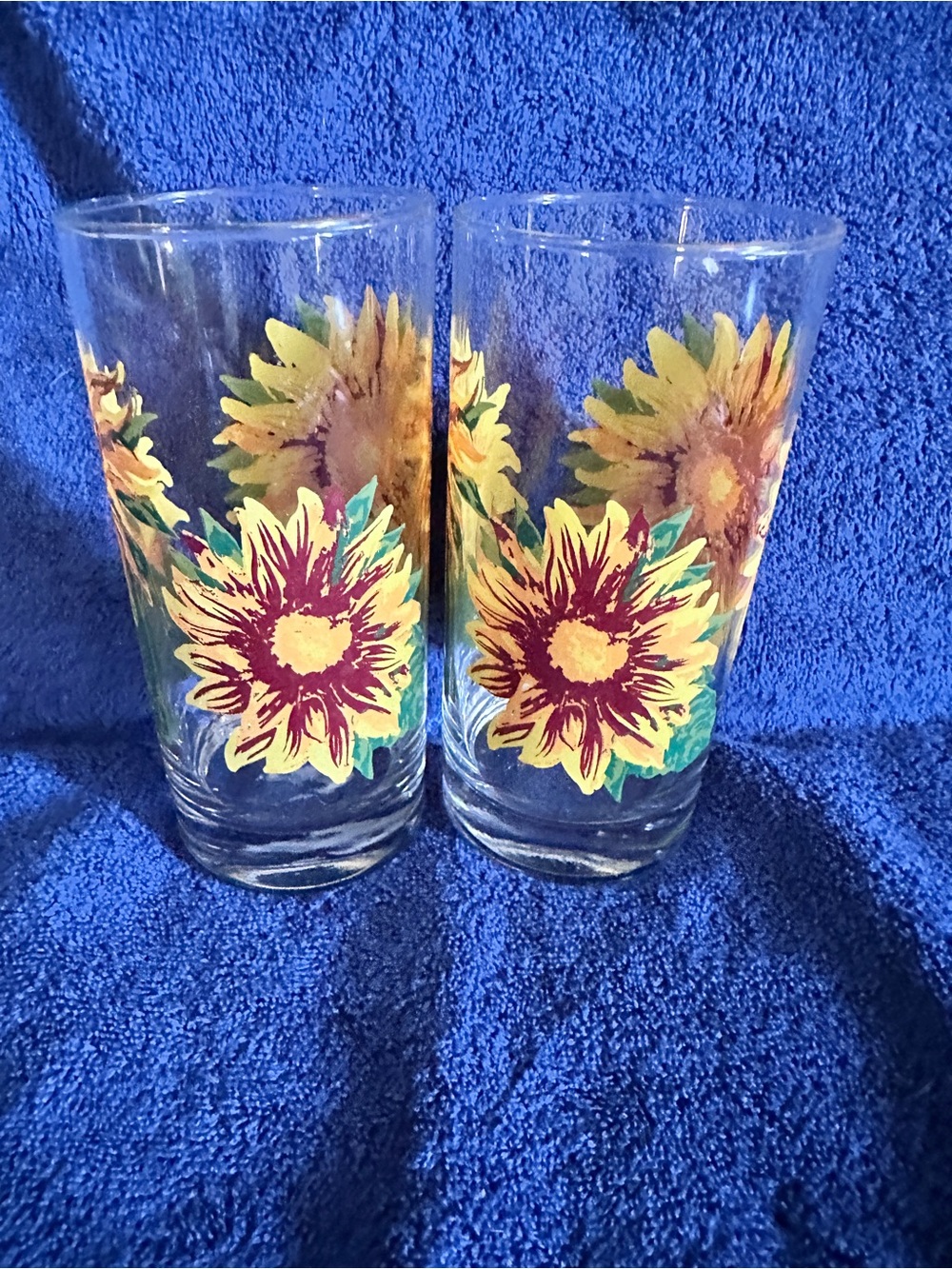 Sunflower Motif Glass Tumblers - Yellow Floral Pair